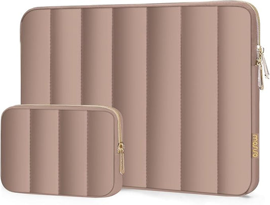 MOSISO 13-14 inch Laptop Case,13.3 inch Puffy Laptop Sleeve Compatible with MacBook Air 13 13.6 M4 M3 M2 M1/Pro 13/Pro 14, HP, Dell, ASUS, Lenovo,Vertical Rectangle Carrying Bag with Small Case, Brown