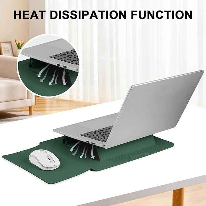 HoYiXi 13.3'' /13.6'' Laptop Sleeve Case PU Leather with Stand Compatible with MacBook Pro 14/MacBook Air 13(M1 M2)/ASUS Vivobook 14/Dell XPS 13/ASUS Matebook,13-14'' Laptop Bag,Dark Green