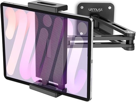 Adjustable Tablet Wall Mount, Aluminum iPad Wall Mount Holder with 360° Swivel, Extendable Wall Mount for 4.7-13" Phones & Tablets, Long Arm Foldable Bracket for iPad Pro/Air/Mini,Galaxy Tab, Kindle