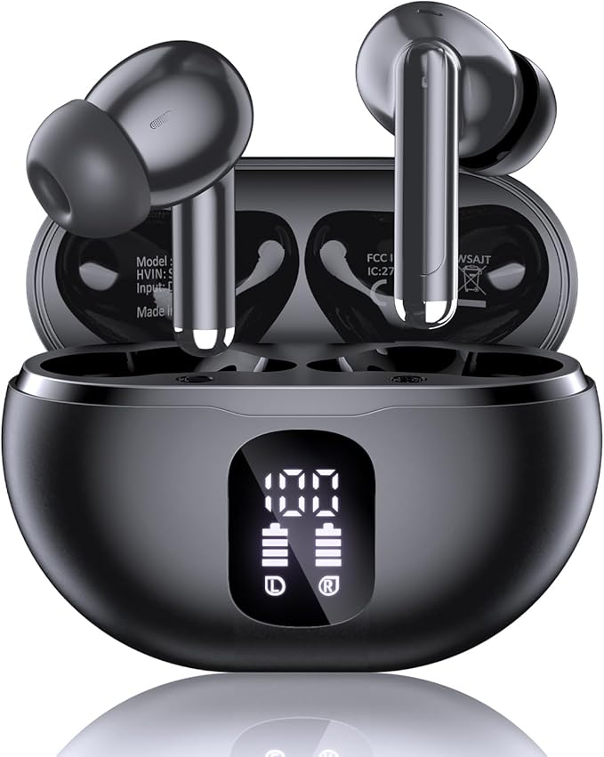 Wireless Earbuds, Bluetooth 5.4 Headphones with 50H Playback, Deep Bass Stereo Ear Buds Clear Calls with LED Power Display, IPX7 Waterproof, in-Ear Earphones with Mic for Phone/Android/iPad