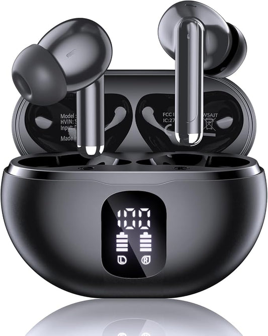 Wireless Earbuds, Bluetooth 5.4 Headphones with 50H Playback, Deep Bass Stereo Ear Buds Clear Calls with LED Power Display, IPX7 Waterproof, in-Ear Earphones with Mic for Phone/Android/iPad