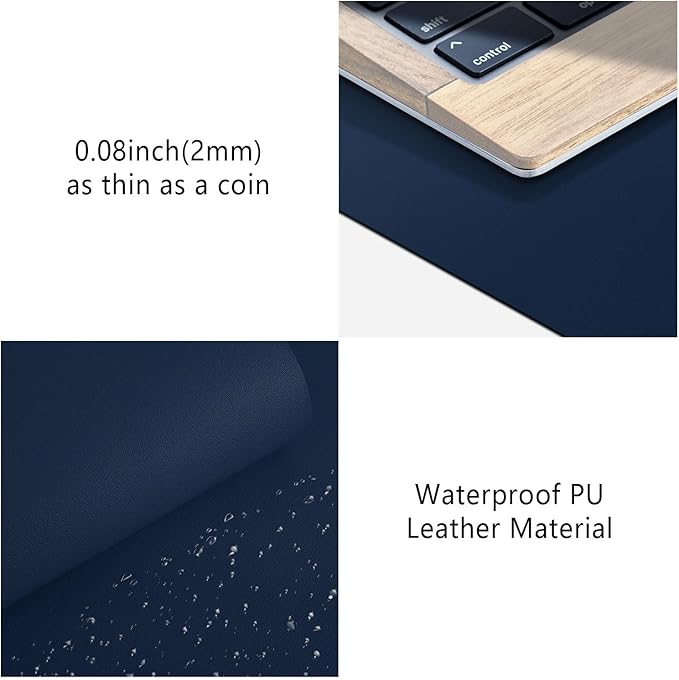 Leather Desk Pad Protector, Mouse Pad, Non-Slip Computer Mat for Desk, PU Leather Office Desk Mat for Home & Office, Waterproof Laptop Desk Blotter for Keyboard and Mouse, Navy (15.7''X31.5'')