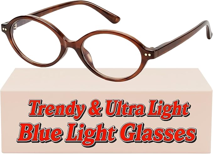 1 Pack Oval Blue Light Glasses for Women, Lightweight TR90 Small Frame with Spring Hinge for All-Day Comfort, Anti UV Glare & Eyestrain