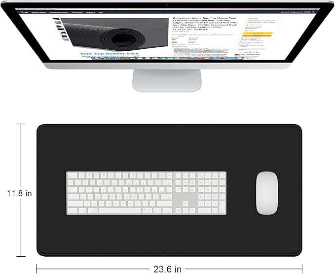 Dapesuom Large Mouse Pad, Extended Gaming Mouse Mat with Stitched Edges, Full Size Desk Mats with Non-Slip Base, Computer Big Desktop Keyboard Pad for Gamer, Laptop, Office, 23.6 x 11.8 in, Jet Black