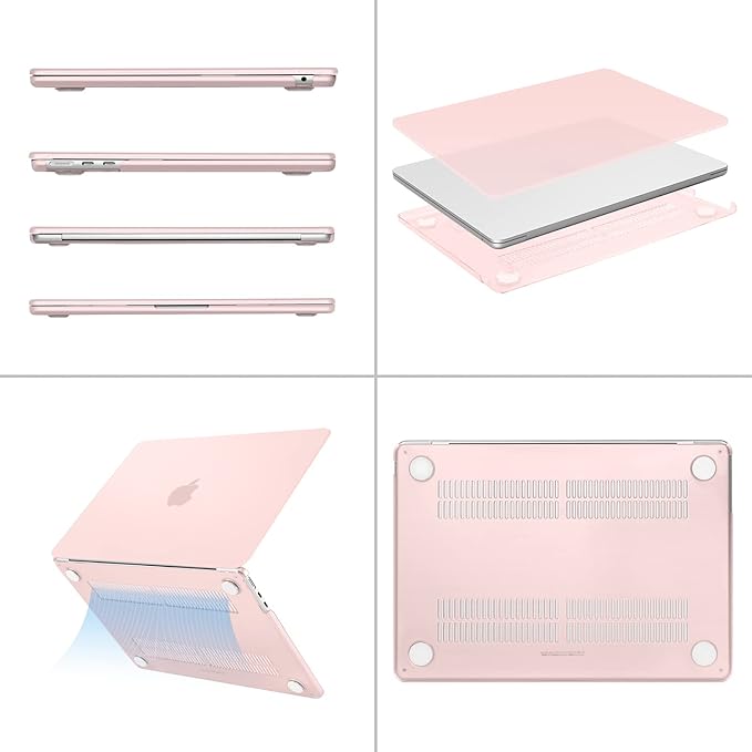 MOSISO Compatible with MacBook Air 13 inch Case M5 2026 M4 2025 M3 M2 2024-2022 A3449 A3240 A3113 A2681, Hard Shell&Keyboard Cover&Screen Film&Type C for MacBook Air 13.6 inch Case, Chalk Pink