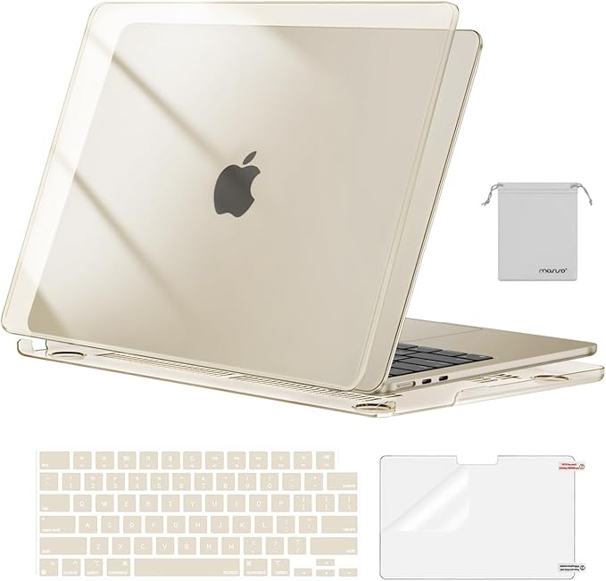 MOSISO Compatible with MacBook Air 13 inch Case M5 2026 M4 2025 M3 M2 2024-2022 A3449 A3240 A3113 A2681,Hard Shell&Keyboard Cover&Screen Film&Pouch for MacBook Air 13.6 inch Case, Crystal Starlight