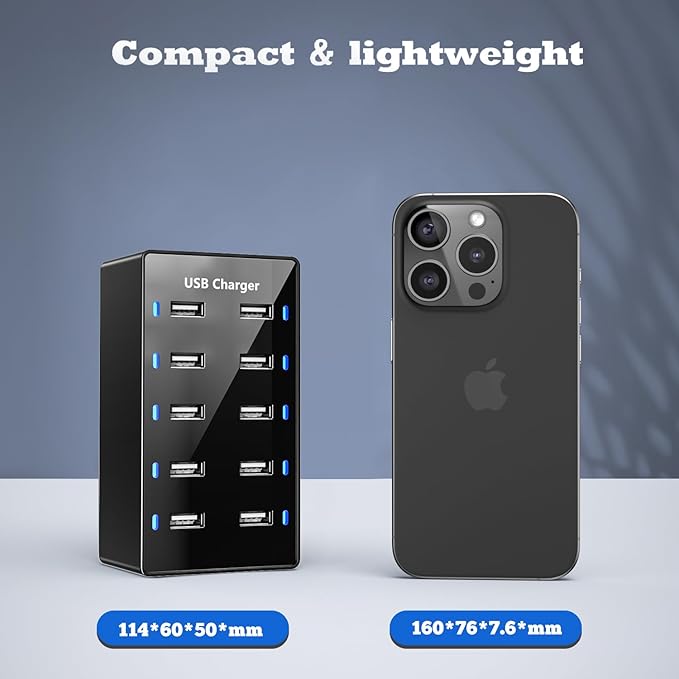 Multiple USB Charger, 10 Port USB Charging Station, Charging Station for Multiple Devices, Charger Block for iPhone 13/14/15/16/Samsung S24/S25 Ultra/Google/iPad/iPod