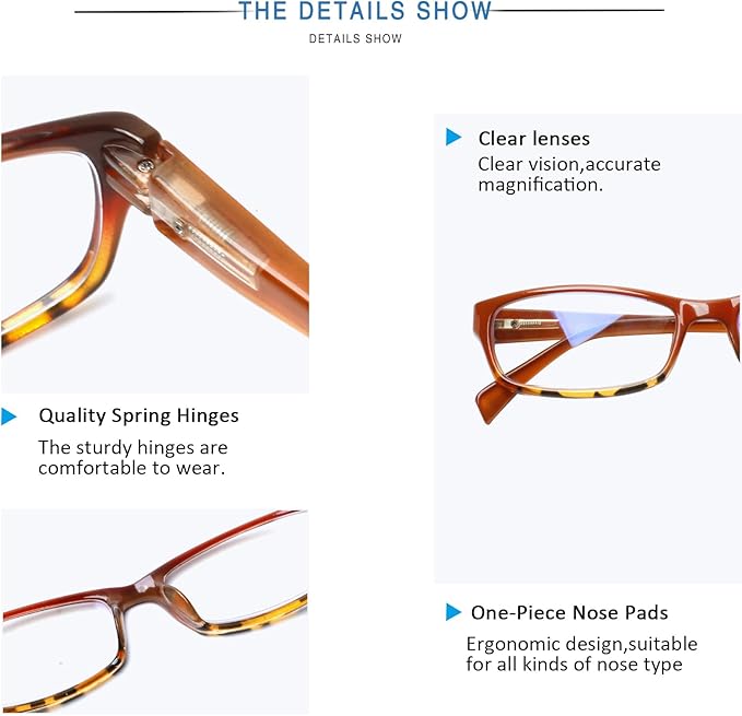 Henotin 5-Pack Reading Glasses Blue Light Blocking Anti Eyestrain Computer Reading Glasses for Women and Men Readers (Mix Color-C2, 1.75, Diopters)