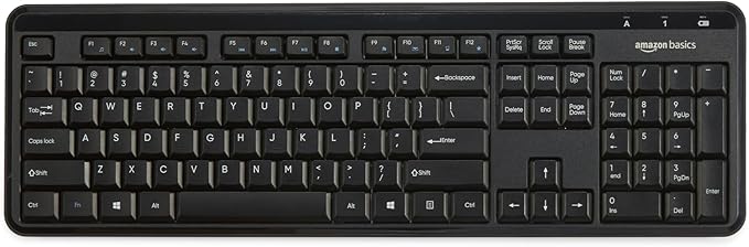 Amazon Basics 2.4GHz Wireless Keyboard and Mouse Combo Set, Quiet and Compact US Layout, Plug and Play, Unifying USB Receiver, Black