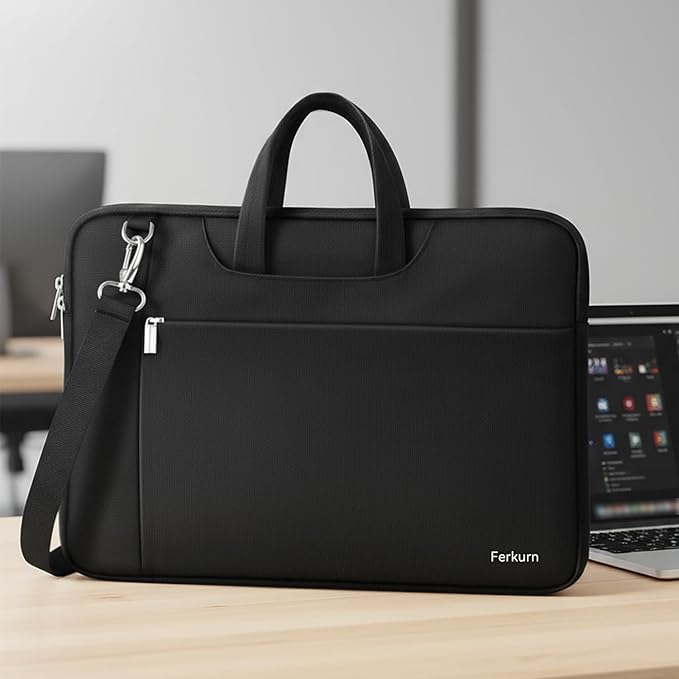 Ferkurn Laptop Case Bag Women Men Computer Sleeve with Shoulder Compatible with HP/Inspiron/Thinkpad/Vivobook/MSI/Surface, 17.3 inch, Black