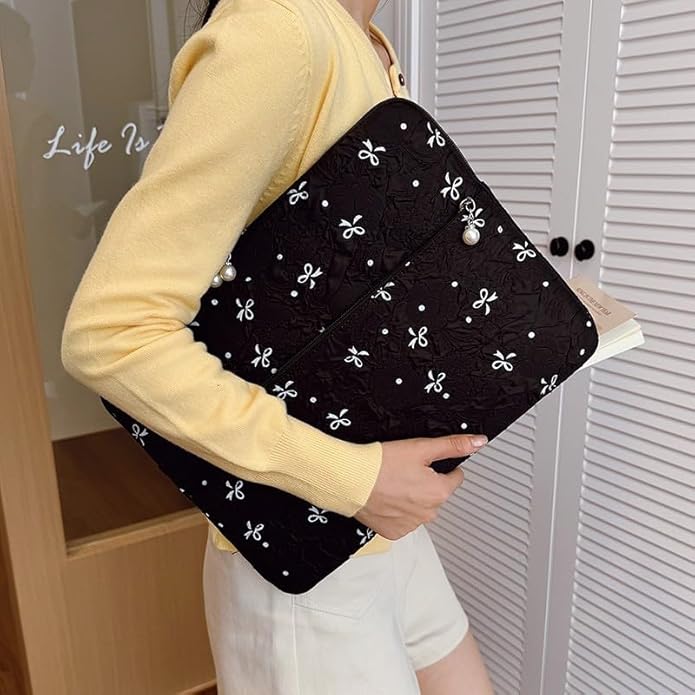 Coquette Laptop Sleeve, Slim 13-16 Inch Cute Laptop Case, Aesthetic Computer Bag with Bow-Dot Print for Mac