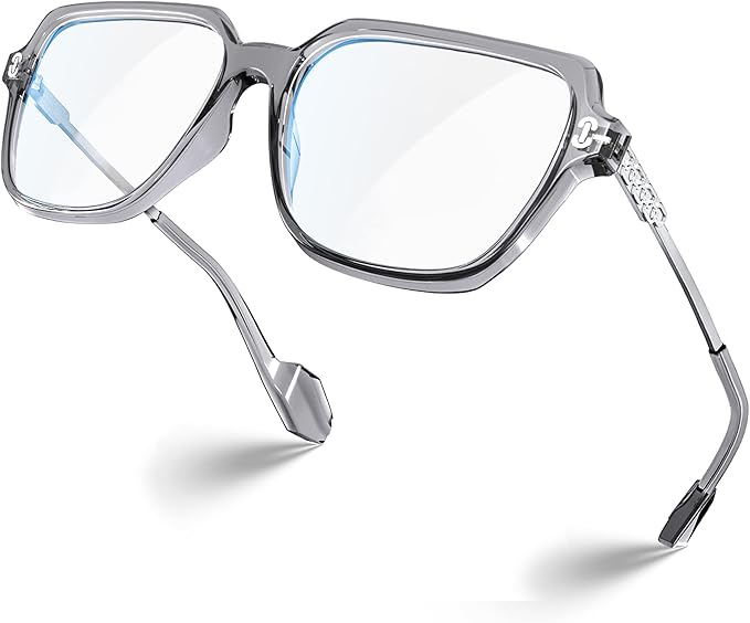 VISOONE Oversized Blue Light Blocking Glasses with Chic Square TR90 Frame and Metal Temple for Women Men REMY