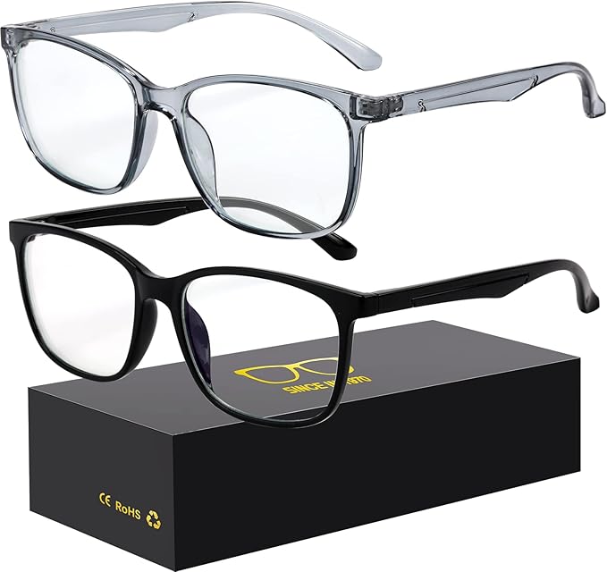 Oilway Blue-Light Blocking Glasses Computer Reading/Gaming/TV/Phones Glasses Fashion Anti Eyestrain Glasses for Women Men（A2 Black + Gray）
