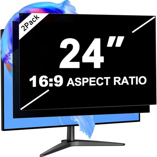 24 Inch Privacy Screen for Computer Monitor 16:9 Aspect Ratio, Eye Protection Anti Blue Light Glare Shield, 24 Inch Removable Black Blackout Anti Spy Desktop Security Private Filter