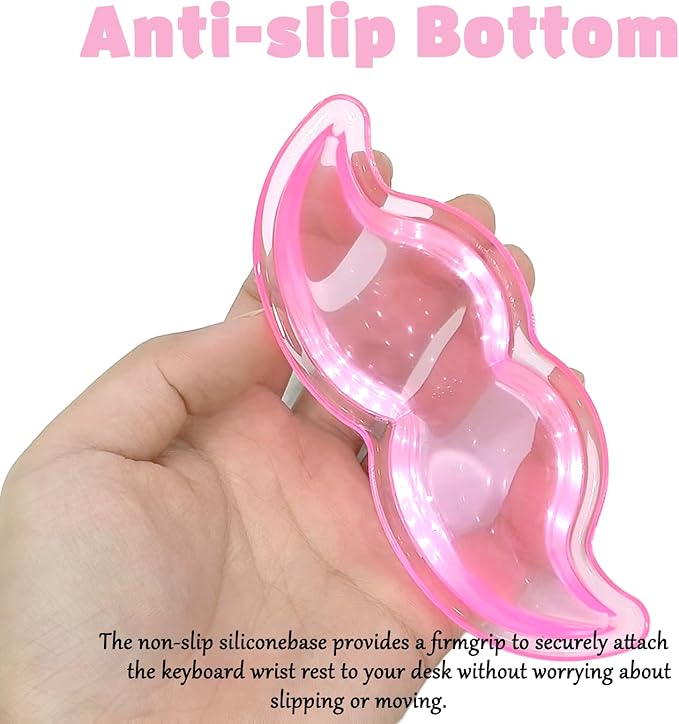 Gel Wrist Rest for Keyboard and Mouse Transparent Pink Mustache Elbow Pad Cushion Ergonomic Cute Clear Cool Mouse Wrist Pad Silicone Non-Slip Support for Computer Gaming Home Office Men Hand Pillow