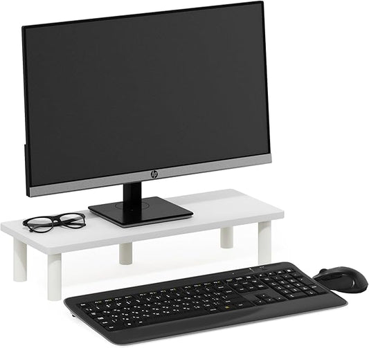 Furinno TURN-N-TUBE Monitor Stand Riser, 23.6" Wide Rectangle Monitor Riser, Laptop Stand for Desk, Office Desk Accessories, Desktop Organizers and Accessories, Toolless Assembly, For Study Room, Dorm, White
