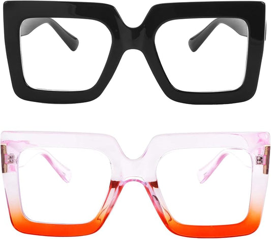 Onrtry Oversized Square Blue Light Glasses for Women Men Thick Frame Big Computer Eyewear Non-Prescription Eyeglasses