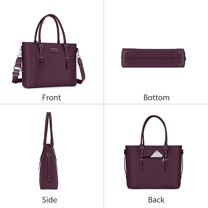 MOSISO Laptop Bag for Women, Waterproof Vintage PU Leather Briefcase Shoulder Computer Laptop Tote Bag for Office Work