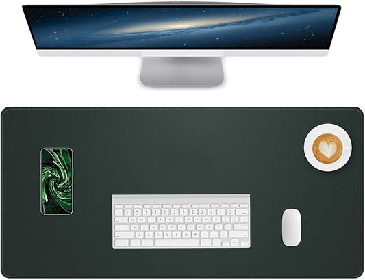 Desk Pad PU Leather Large Mouse Pad Laptop Computer Desk Mat Table Blotter Desktop Waterproof Non-Slip Protector for Office and Home (Dark Green, 80x40cm)