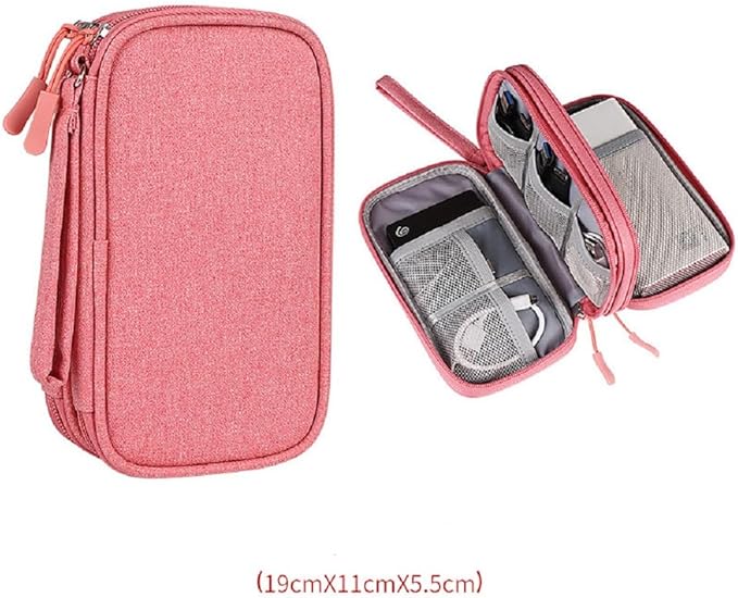 Yiasangly Electronic Organizer Bag, Waterproof Portable Travel Cable Storage Bag, Multifunctional Cord Storage Case for USB Drive, Dard Drive, Power Bank, Charger, Mouse, USB Cable, Headphones - Pink