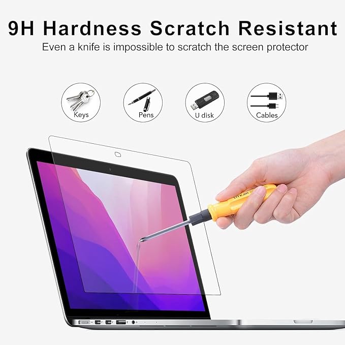2Pack- 9H Hardness Tempered Glass Screen Protector for MacBook Pro 13" (M1/M2 2016-2022)/ MacBook Air 13 inch (M1 2018-2021), Bubble Free, Ultra Thin HD Transparency, Anti Scratch