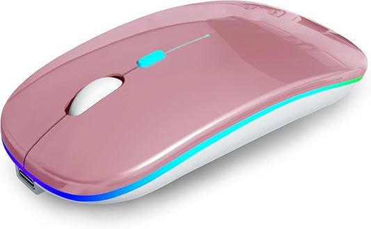 Wireless Bluetooth Mouse Rechargeable Laptop Mice with LED Use Portable(BT5.2 and USB 2.4G) Dual Mode Connection Silent Slim Computer Mouse for Laptop/iPad Tablet/Apple MacBook/PC (Rose Gold)
