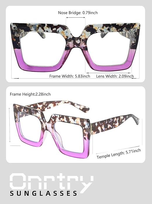 Onrtry Oversized Square Blue Light Glasses for Women Men Thick Frame Big Computer Eyewear Non-Prescription Eyeglasses