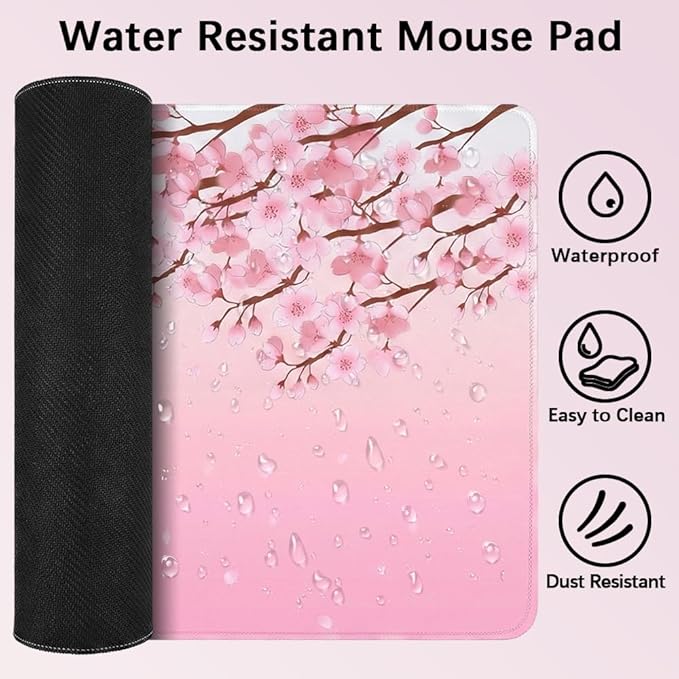 Large Mouse Pad Mat 11.8 x31.5 inches with Stitched Edge Non-Slip Rubber Base for Home Office Gaming Desk Mouse Pads Mats Accessories (Pink Flowers)