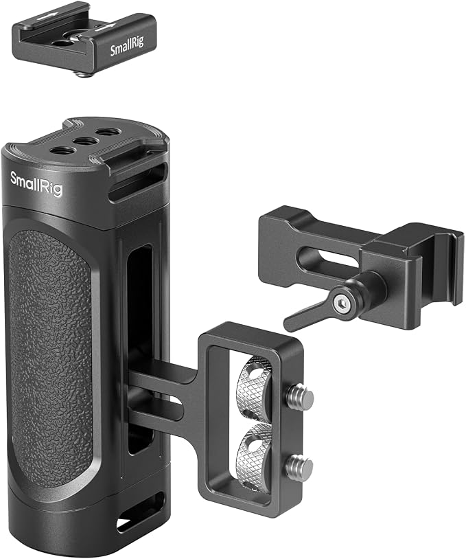 SMALLRIG Mini Camera Side Handle with NATO and 1/4"-20 Screws Installation Options, for Left and Right Hand, with 1/4"-20 Threaded Holes, Wrist Strap Holes, Cold Shoe, Up and Down Adjustable by SmallRig