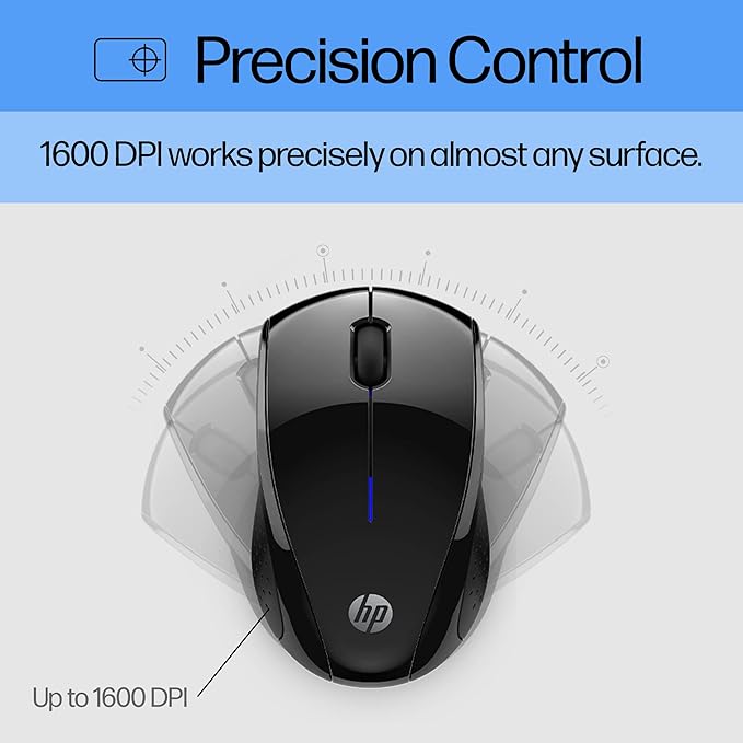 HP X3000 G2 Wireless Mouse - Ambidextrous 3-Button Control, & Scroll Wheel - Multi-Surface Technology, 1600 DPI Optical Sensor - Win, Chrome, Mac OS - Up to 15-Month Battery Life (?€?28Y30AA#ABA, Black)