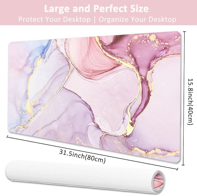 Large Mouse Pad, Desk Mat for Desktop, Dual Side PU Leather Waterproof Gaming Mousepad Desk Pad, Desk Protector Writing Pads Desk Accessories for Office and Home (A-Pink Marble, 31.5''X15.8'')