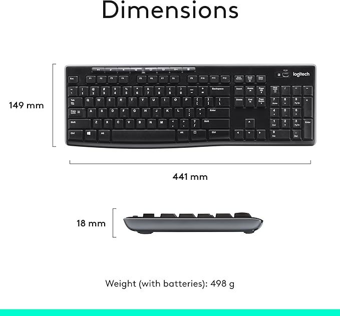 Logitech MK270 Wireless Keyboard and Mouse Combo for Windows, 2.4 GHz Wireless, Compact Mouse, 8 Multimedia and Shortcut Keys, 2-Year Battery Life, for PC, Laptop - Black