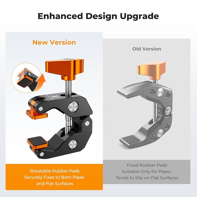K&F CONCEPT Camera Mount Clamp, Super Crab Clamp with Rotatable Clamping Block, 1/4" and 3/8" Thread Holes for Round Pipe Flat Surface, Camera Mounts, and Other Photographic Accessories - Image 6
