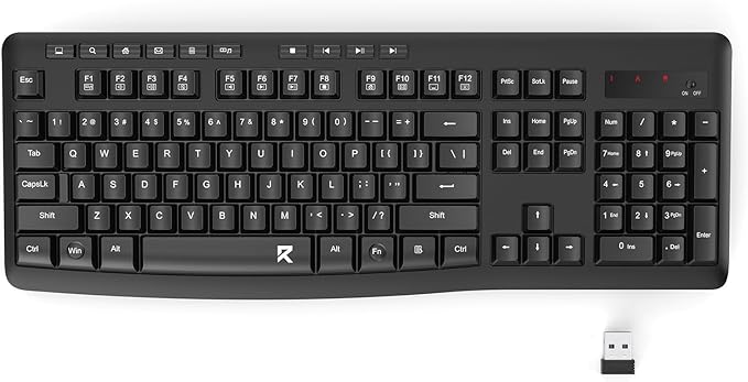 Redragon Wireless Keyboard, 2.4G Full-Sized Ergonomic Wireless Computer Keyboard with 10 Individual Multimedia Keys, Spill Resistant, for Mac OS Desktop/Laptop/PC BK7367