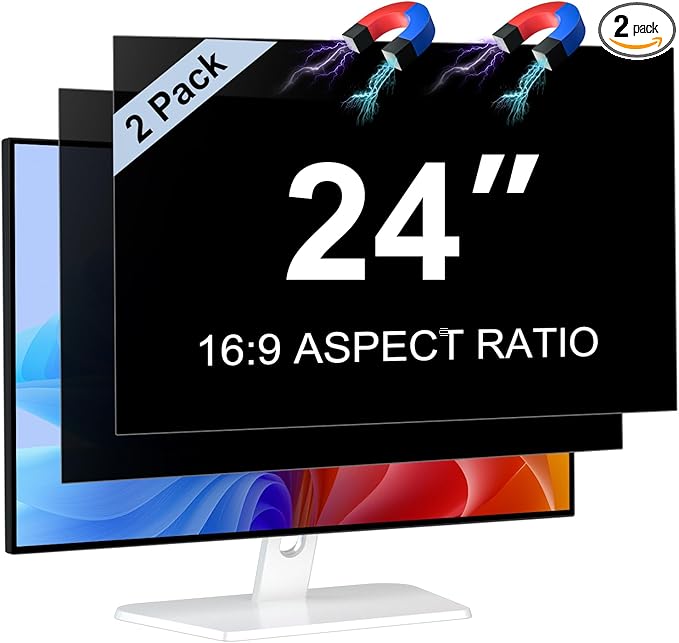 2-Pack 24 Inch Computer Privacy Screen Filter, Anti-Spy/Glare Protector Film for Widescreen Monitor with 16:9 Aspect Ratio (Computer Monitor 24 Inch)