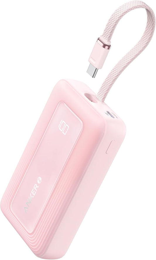 Anker Portable Charger, 10,000mAh 30W Power Bank, USB-C in and Out Fast Charging Battery Pack, Travel Essential Phone Power Bank, for iPhone 17/16, Galaxy and More (Pink, 10000, Milliamp Hours)