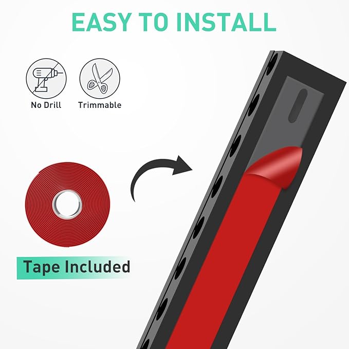 ENONCI Updated Cable Raceway Kit - 154 (10x15.4) Inch Open Slot Wire Covers for Cords, Under Desk Cable Management System to Hide Under Desk/Tv/Computer/Net/Power Cords, (Pack 10) - Image 6