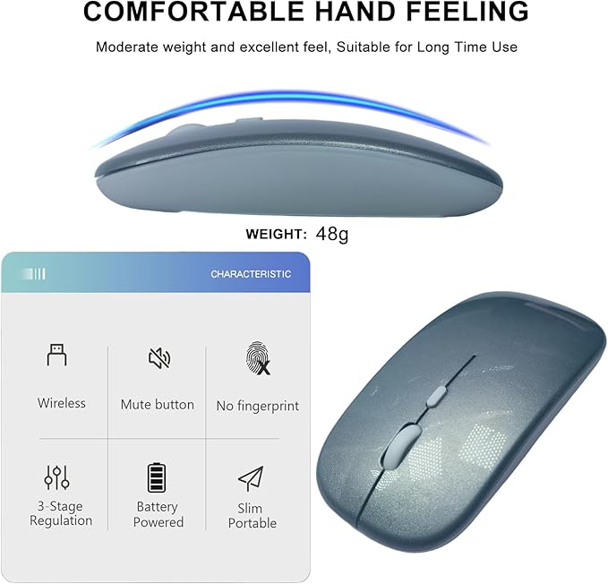 Wireless Mouse, 2.4G Slim Portable Computer Mouse with USB Receiver Quiet Silent Optical Laptop Mice for Notebook, PC, Laptop, Computer-Silver