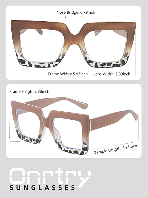 Onrtry Oversized Square Blue Light Glasses for Women Men Thick Frame Big Computer Eyewear Non-Prescription Eyeglasses