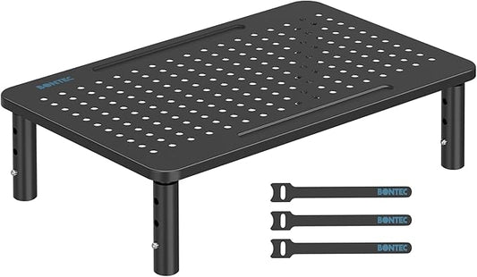 BONTEC 2 Pack 3 Height Adjustable Monitor Stand Riser with Pen Holder, Ergonomic Metal Laptop Stand with Cable Management, Desktop Stand for Computer, Printer (Black, 14.3” x 9.1”)