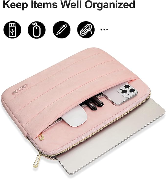 MOSISO 13-14 inch Laptop Case, 13.3 inch Laptop Sleeve Compatible with MacBook Air 13 13.3 13.6/Pro 13/Pro 14, HP Dell ASUS Lenovo, Soft Cozy Lightweight Horizontal Bag with Small Case, Pink