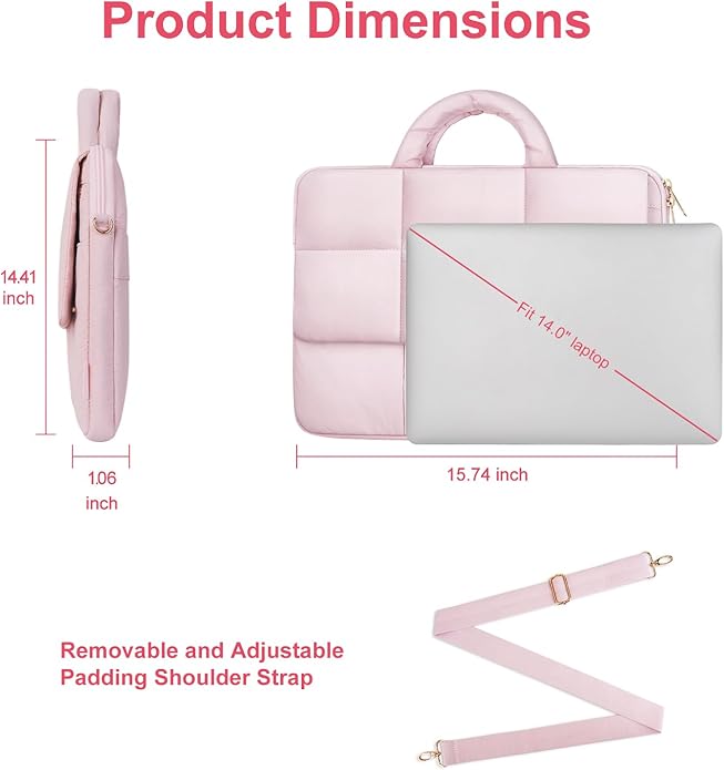 MOSISO Puffy Laptop Shoulder Bag, Messenger Computer Bags, Rectangle Quilted Flapover Sleeve Bag with Zipper&Pocket,