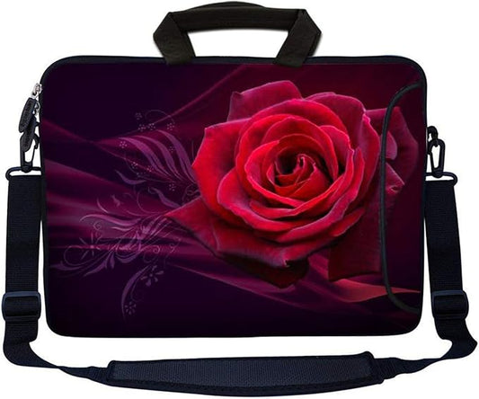 LSS 15.6 inch Laptop Sleeve Bag Compatible with Acer, Asus, Dell, HP, Sony, MacBook and more | Carrying Case Pouch w/ Handle & Adjustable Shoulder Strap, Pink Rose Floral Flower
