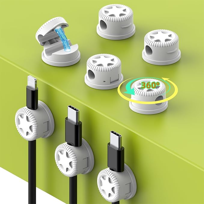 11PCS Cable Management Cord Holder Organizer, Magnetic Cable Clips Adhesive Wire Keeper, Under Desk for Bedside Nightstand Table Desktop USB Wall Car Office Workspace Accessories (White) - Image 2