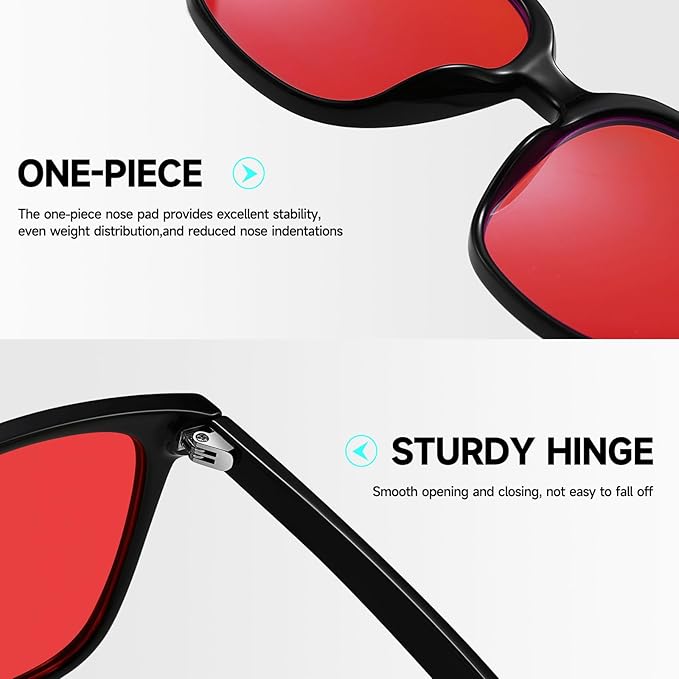 Blue Light Blocking Glasses for Gaming & Computer, Anti Eyestrain Red Tinted Lens Blue Blockers for Men & Women, Lightweight TR90 Large Frame Sleep Glasses to Relieve Fatigue & Dry Eyes