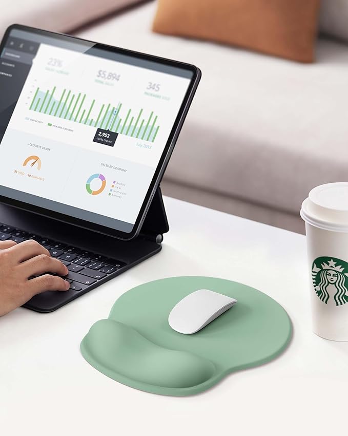 Mouse Pad with Wrist Rest, Ergonomic Mouse Pads for Desk, Office Non-Slip Mousepad with Gel Wrist Support(Green, 10.6''L x 9''W)