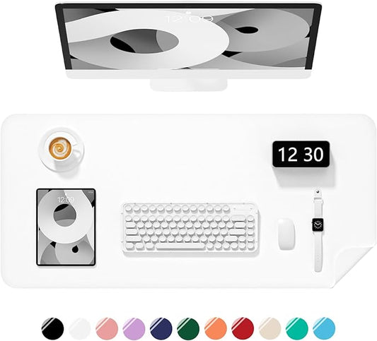 Desk Pad, 30" x 14" PU Leather Non-Slip Desk Mat Large Mouse Pad for Desktop, Waterproof Laptop Computer Writing Mat for Office, Home, Work, Gaming, White
