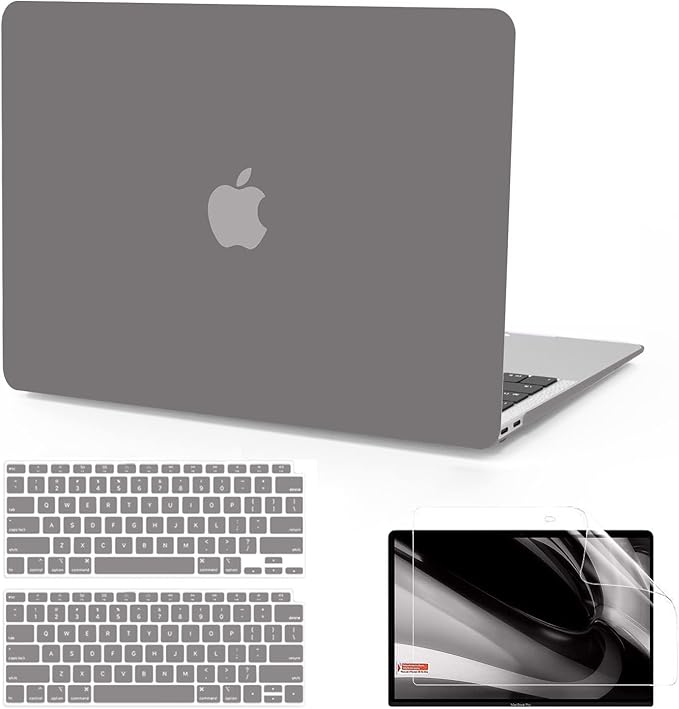 B BELK Compatible with MacBook Air 13 inch Case M1 2022 2021 2020 2019 2018 A2337 A2179 A1932 Touch ID, Matte Plastic Hard Shell+ Keyboard Cover+ Screen Protector for MacBook Air 13.3 inch Case, Gray