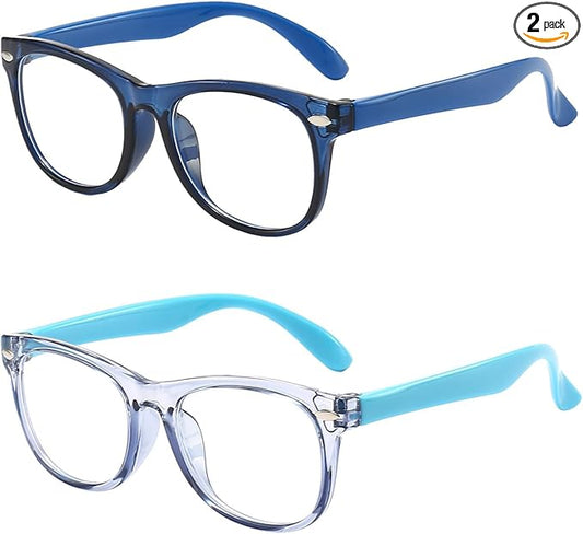 FANNYGO 2 Pack kids Blue Light Blocking Glasses For Girls And Boys Computer Blue Light Blocking Glasses For Age 3-11 (Dark blue + Light blue)