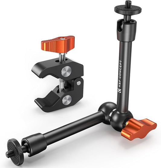K&F CONCEPT 9.8" Magic Arm Clamp Kit with 1/4" & 3/8" Thread Screw 360° Ball Heads Articulating Magic Arm Camera Mount for Monitor, Flash, LED Light, Microphone, Camera Cage, Action Camera by KFCONCEPT